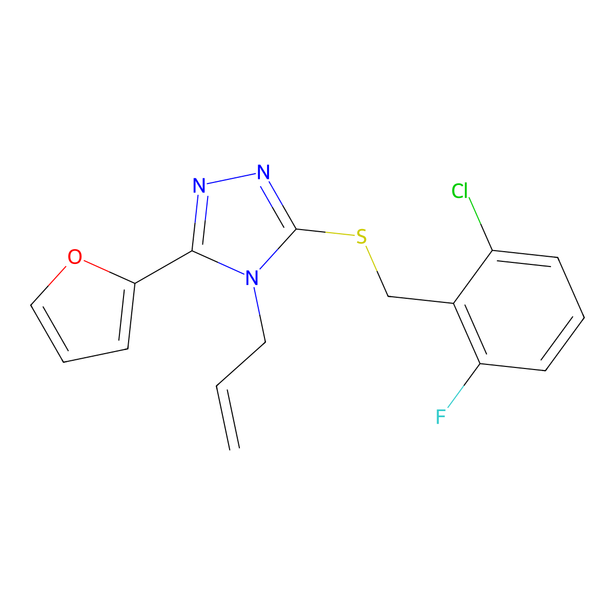3-[(2-Chloro-6-fluorophenyl)methylsulfanyl]-5-(furan-2-yl)-4-prop-2-enyl-1,2,4-triazole molecular structure, CAS 573937-97-0