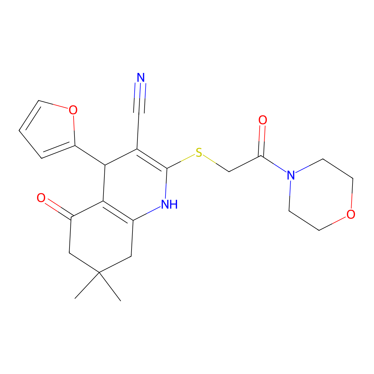 4-(Furan-2-yl)-7,7-dimethyl-2-((2-morpholino-2-oxoethyl)thio)-5-oxo-1,4,5,6,7,8-hexahydroquinoline-3-carbonitrile molecular structure, CAS 573937-98-1