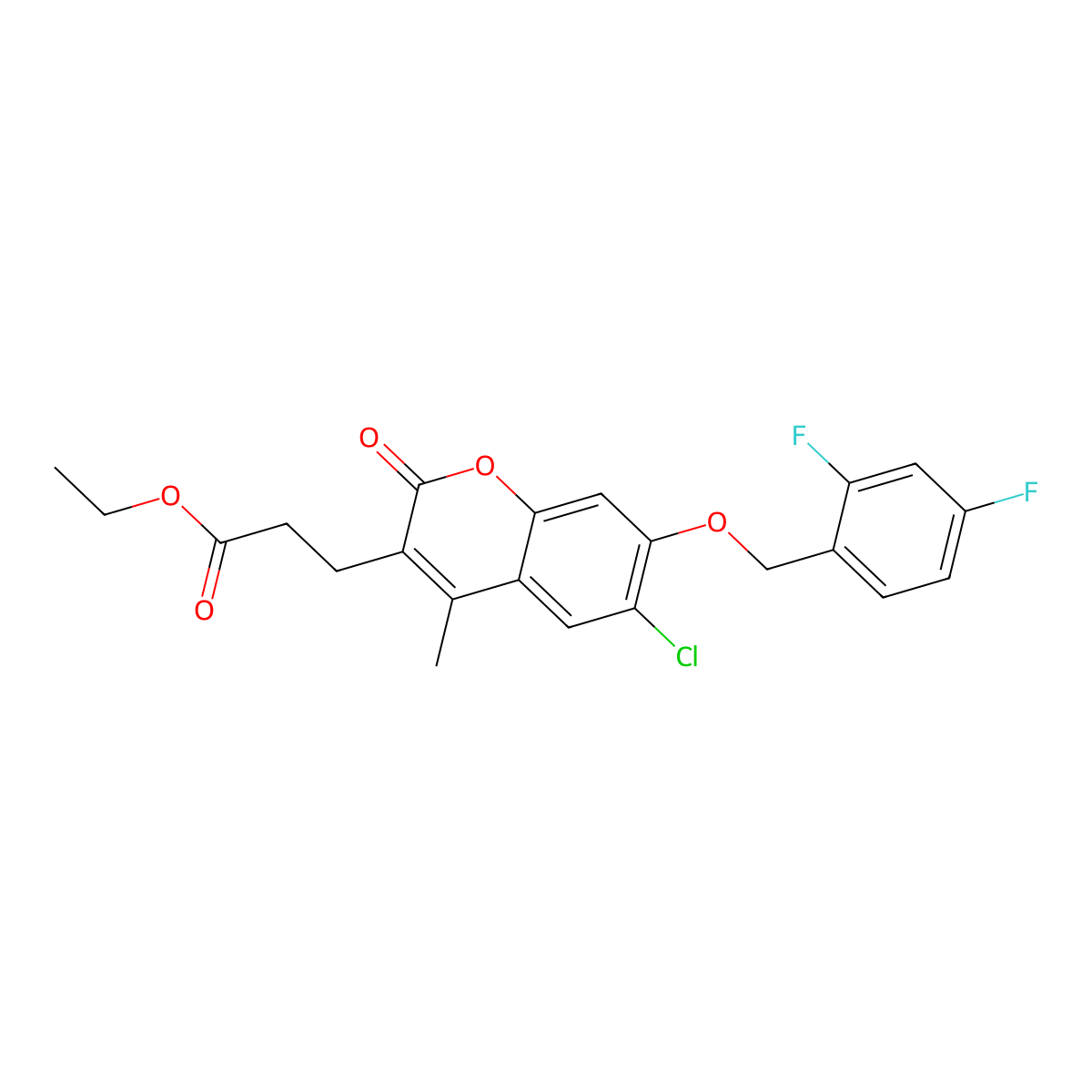 ethyl 3-{6-chloro-7-[(2,4-difluorobenzyl)oxy]-4-methyl-2-oxo-2H-chromen-3-yl}propanoate molecular structure, CAS 573938-29-1