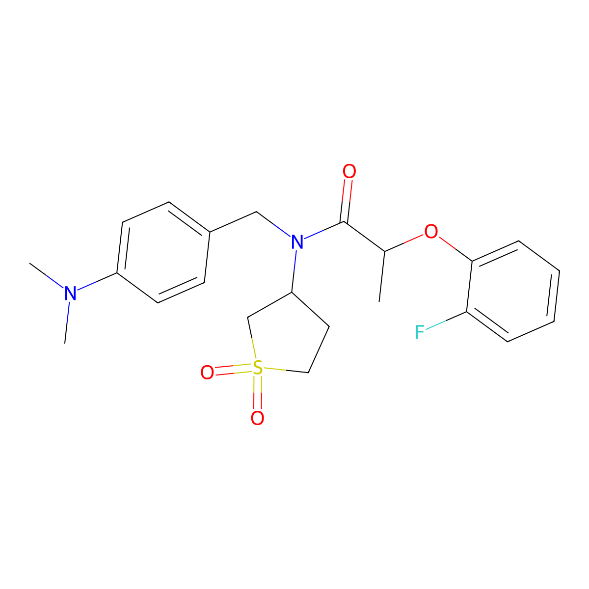 N-[4-(dimethylamino)benzyl]-N-(1,1-dioxidotetrahydrothiophen-3-yl)-2-(2-fluorophenoxy)propanamide molecular structure, CAS 573938-36-0