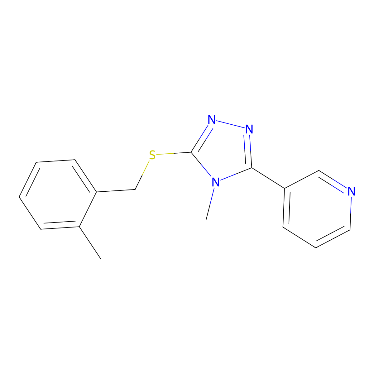3-(4-Methyl-5-((2-methylbenzyl)thio)-4H-1,2,4-triazol-3-YL)pyridine molecular structure, CAS 573938-37-1