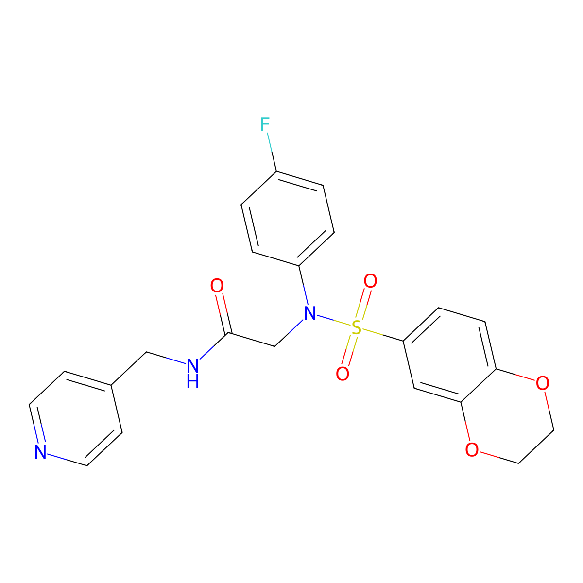 2-[N-(2,3-dihydro-1,4-benzodioxin-6-ylsulfonyl)-4-fluoroanilino]-N-(pyridin-4-ylmethyl)acetamide molecular structure, CAS 573938-38-2