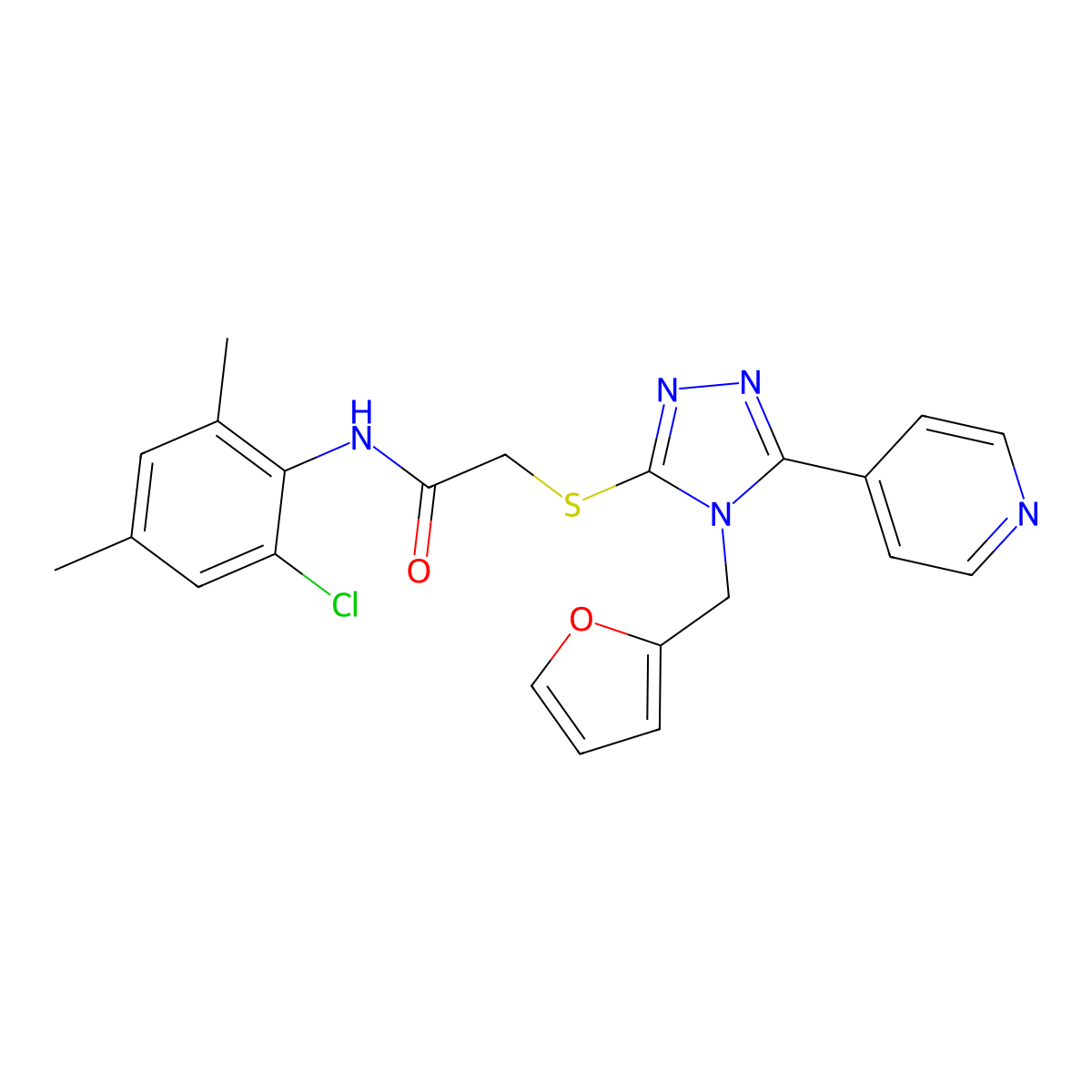 N-(2-chloro-4,6-dimethylphenyl)-2-[[4-(furan-2-ylmethyl)-5-pyridin-4-yl-1,2,4-triazol-3-yl]sulfanyl]acetamide molecular structure, CAS 573938-52-0