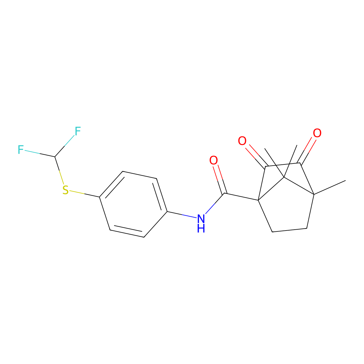 N-{4-[(difluoromethyl)sulfanyl]phenyl}-4,7,7-trimethyl-2,3-dioxobicyclo[2.2.1]heptane-1-carboxamide molecular structure, CAS 573938-58-6