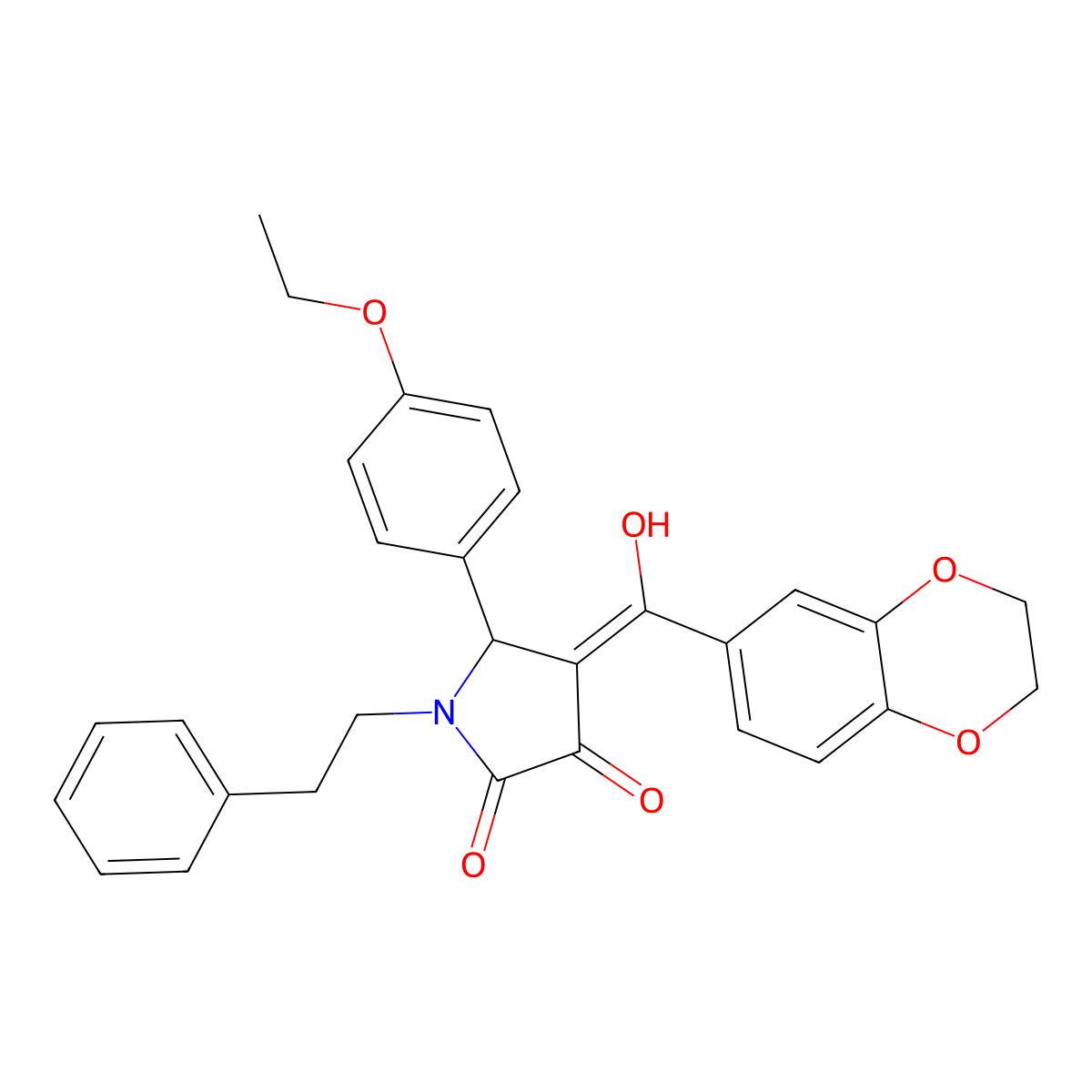 4-(2,3-dihydro-1,4-benzodioxine-6-carbonyl)-5-(4-ethoxyphenyl)-3-hydroxy-1-(2-phenylethyl)-2,5-dihydro-1H-pyrrol-2-one molecular structure, CAS 573938-64-4