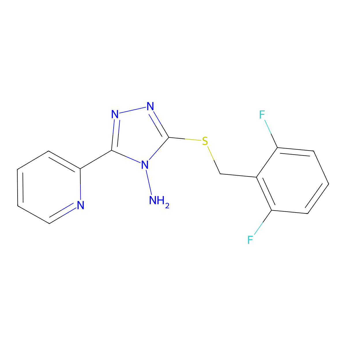 3-(2,6-Difluoro-benzylsulfanyl)-5-pyridin-2-yl-[1,2,4]triazol-4-ylamine molecular structure, CAS 573938-85-9