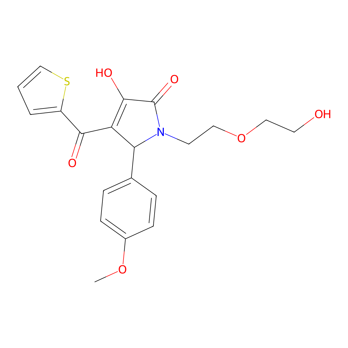 4-hydroxy-1-[2-(2-hydroxyethoxy)ethyl]-2-(4-methoxyphenyl)-3-(thiophene-2-carbonyl)-2H-pyrrol-5-one molecular structure, CAS 573938-98-4