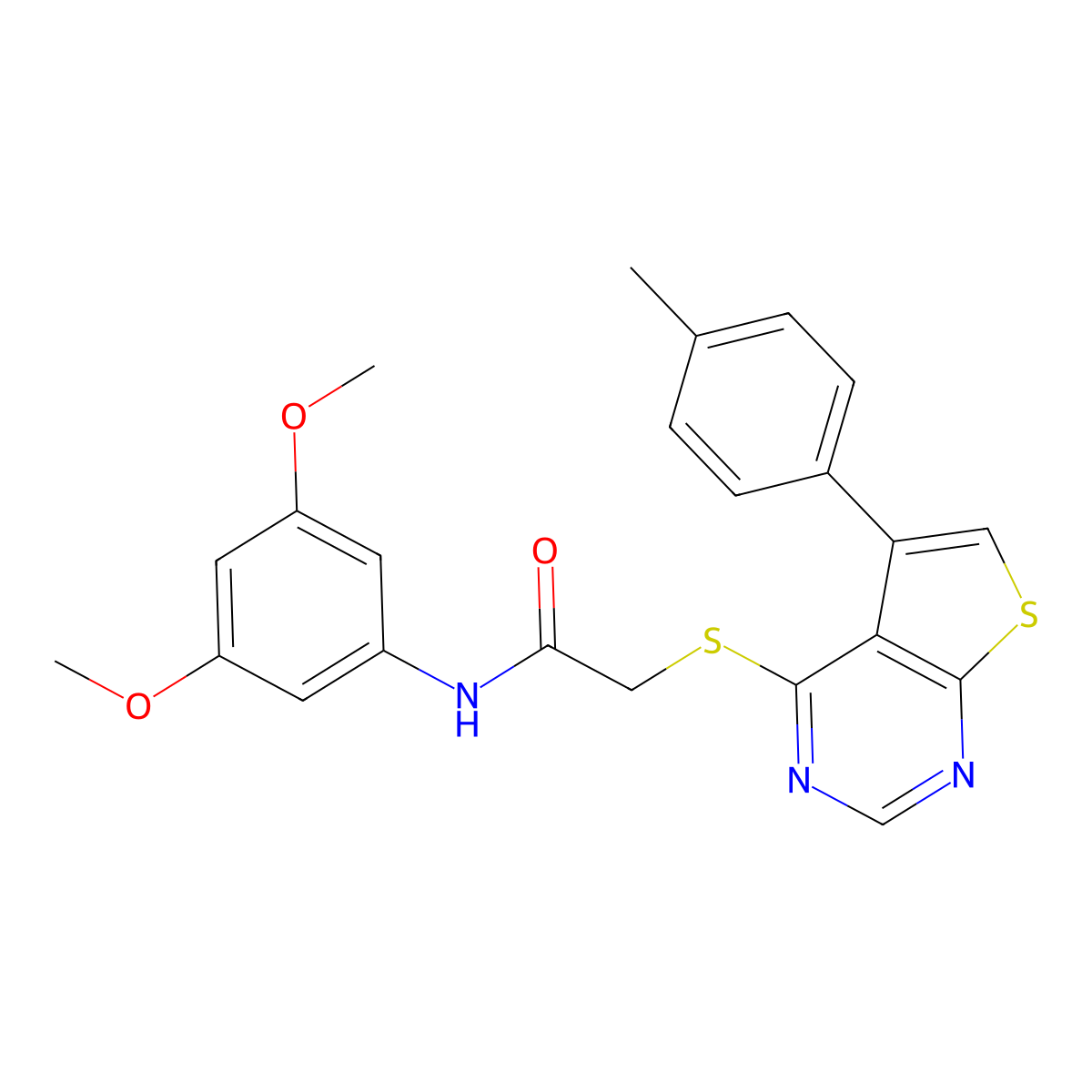 N-(3,5-dimethoxyphenyl)-2-{[5-(4-methylphenyl)thieno[2,3-d]pyrimidin-4-yl]sulfanyl}acetamide molecular structure, CAS 573939-04-5