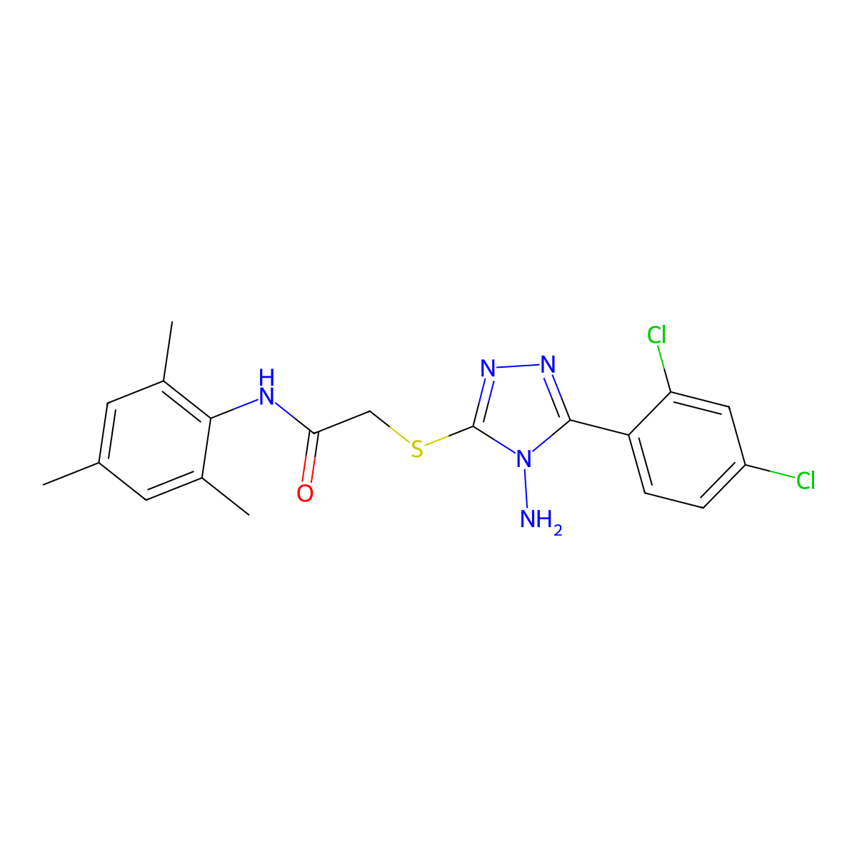 2-{[4-amino-5-(2,4-dichlorophenyl)-4H-1,2,4-triazol-3-yl]thio}-N-mesitylacetamide molecular structure, CAS 573939-23-8