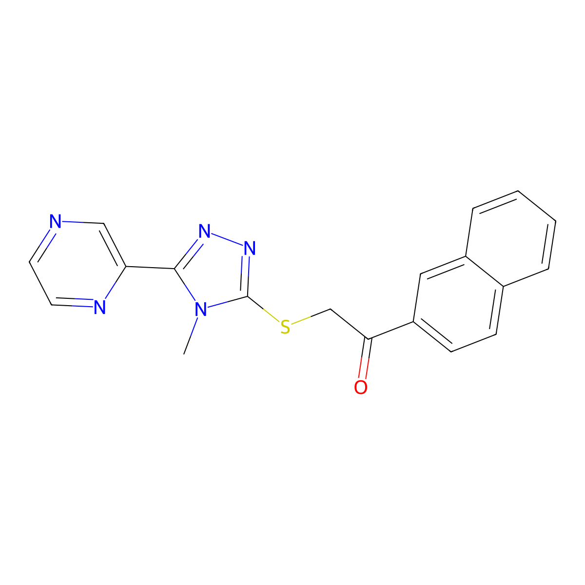 2-{[4-methyl-5-(pyrazin-2-yl)-4H-1,2,4-triazol-3-yl]sulfanyl}-1-(naphthalen-2-yl)ethanone molecular structure, CAS 573939-24-9