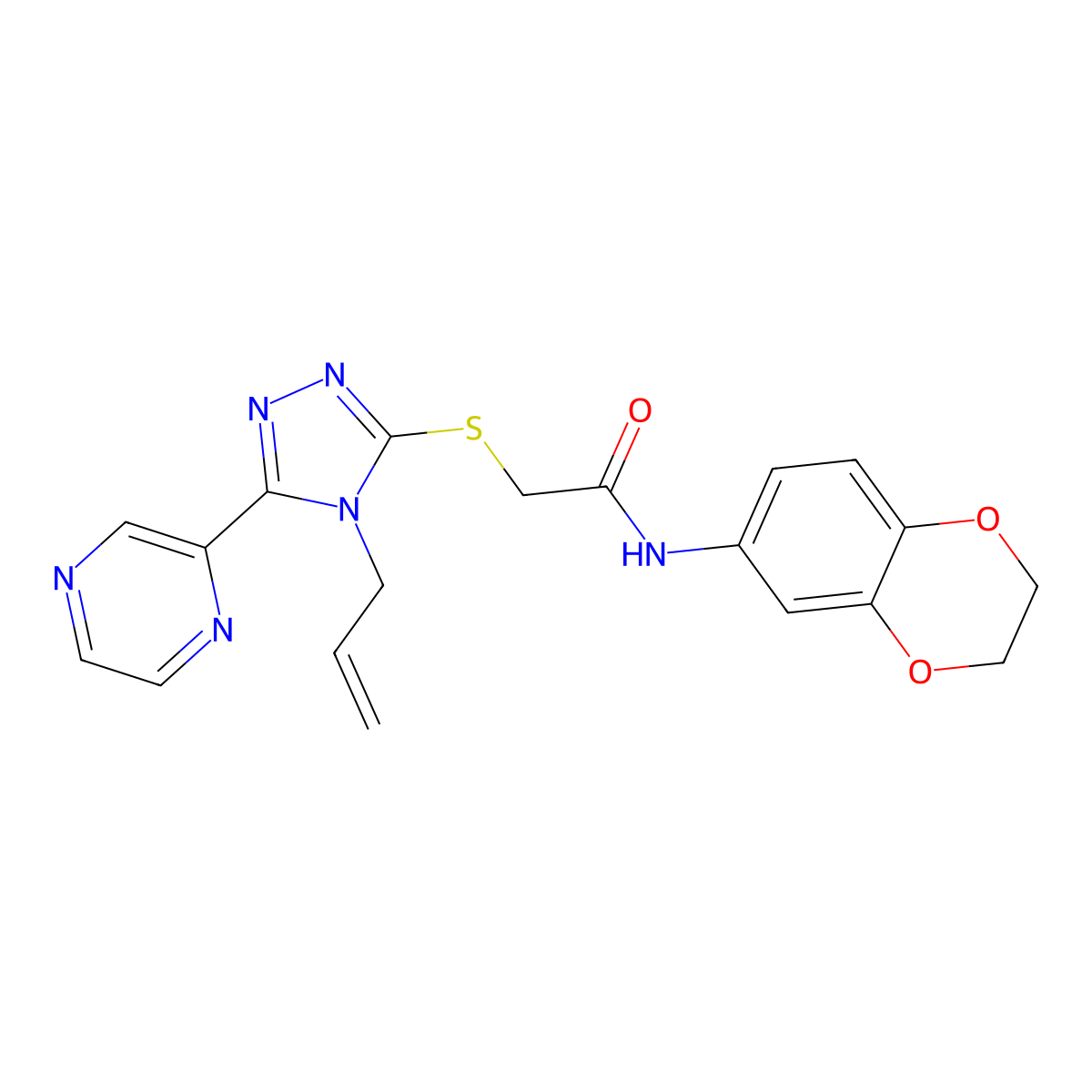 N-(2,3-dihydro-1,4-benzodioxin-6-yl)-2-{[4-(prop-2-en-1-yl)-5-(pyrazin-2-yl)-4H-1,2,4-triazol-3-yl]sulfanyl}acetamide molecular structure, CAS 573939-27-2