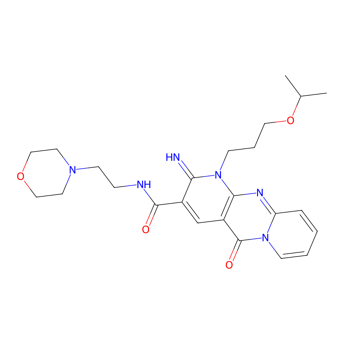 2-imino-1-(3-isopropoxypropyl)-N~3~-(2-morpholinoethyl)-5-oxo-1,5-dihydro-2H-dipyrido[1,2-a:2,3-d]pyrimidine-3-carboxamide molecular structure, CAS 573939-32-9