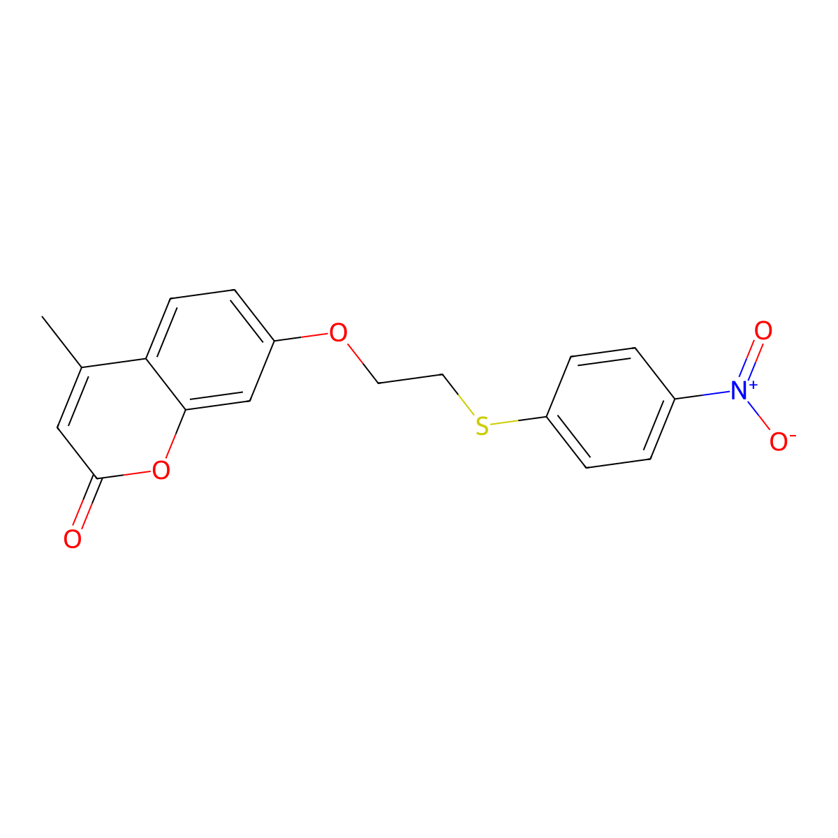 4-Methyl-7-[2-(4-nitrophenyl)sulfanylethoxy]chromen-2-one molecular structure, CAS 573939-47-6