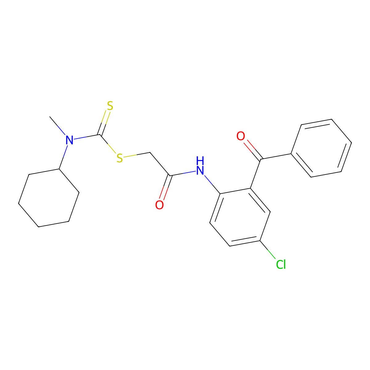 2-{[4-Chloro-2-(phenylcarbonyl)phenyl]amino}-2-oxoethyl cyclohexyl(methyl)carbamodithioate molecular structure, CAS 573939-55-6
