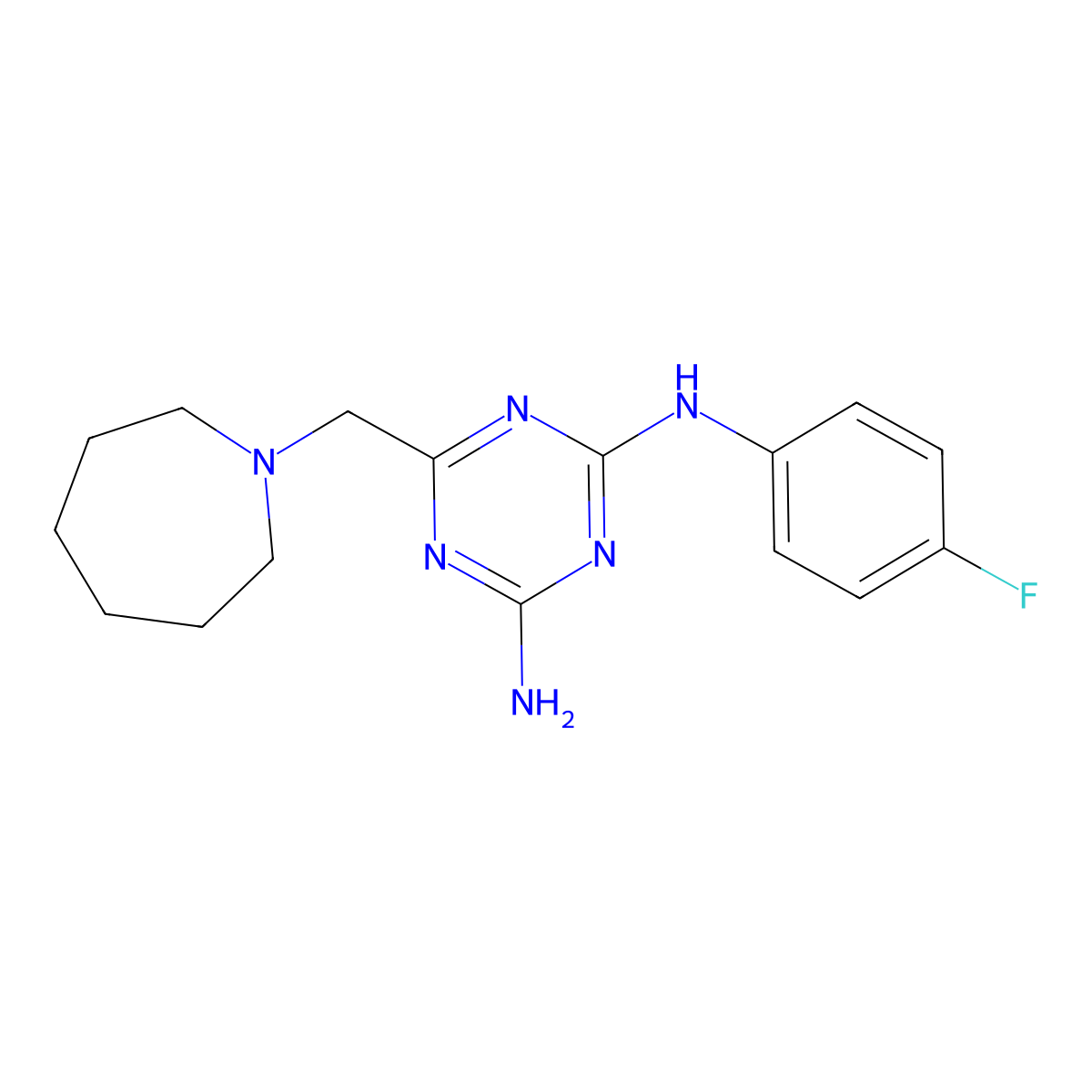 6-(azepan-1-ylmethyl)-N-(4-fluorophenyl)-1,3,5-triazine-2,4-diamine molecular structure, CAS 573939-57-8