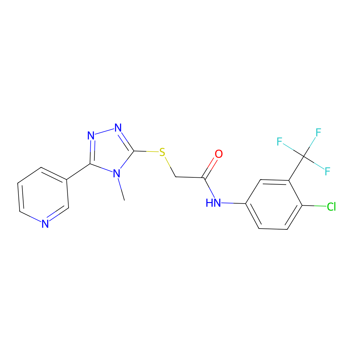 N-[4-chloro-3-(trifluoromethyl)phenyl]-2-{[4-methyl-5-(pyridin-3-yl)-4H-1,2,4-triazol-3-yl]sulfanyl}acetamide molecular structure, CAS 573940-63-3