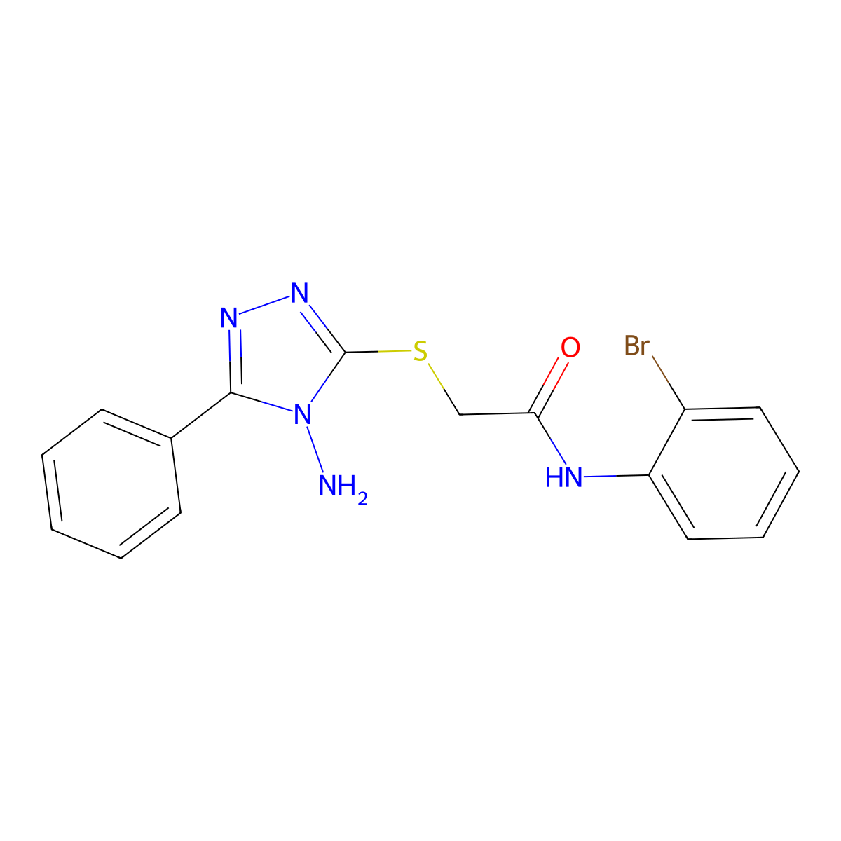 2-(4-amino-5-phenyl(1,2,4-triazol-3-ylthio))-N-(2-bromophenyl)acetamide molecular structure, CAS 573940-65-5