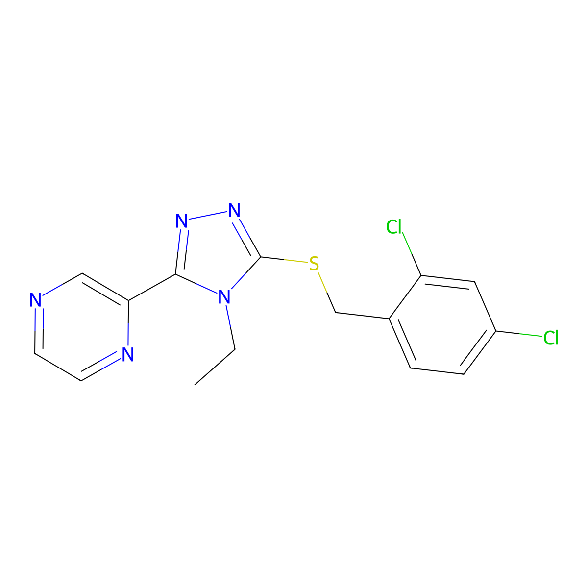 2-(5-((2,4-Dichlorobenzyl)thio)-4-ethyl-4H-1,2,4-triazol-3-YL)pyrazine molecular structure, CAS 573940-77-9