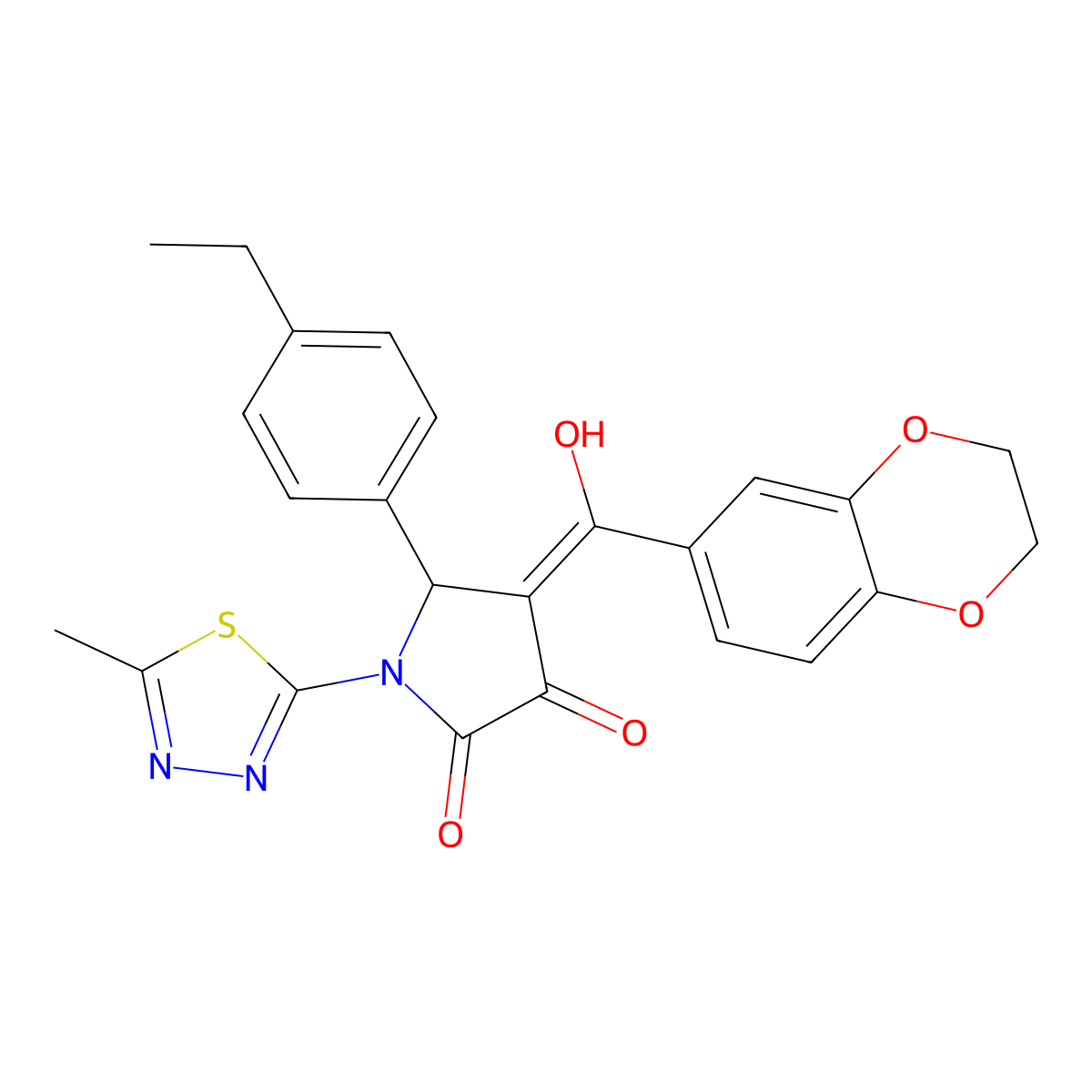 4-(2,3-dihydro-1,4-benzodioxine-6-carbonyl)-5-(4-ethylphenyl)-3-hydroxy-1-(5-methyl-1,3,4-thiadiazol-2-yl)-2,5-dihydro-1H-pyrrol-2-one molecular structure, CAS 573940-85-9