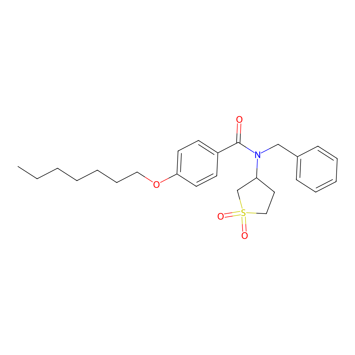 N-benzyl-N-(1,1-dioxidotetrahydrothiophen-3-yl)-4-(heptyloxy)benzamide molecular structure, CAS 573940-88-2