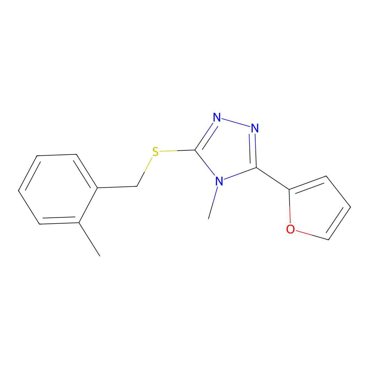 3-(2-Furyl)-4-methyl-5-((2-methylbenzyl)thio)-4H-1,2,4-triazole molecular structure, CAS 573940-90-6