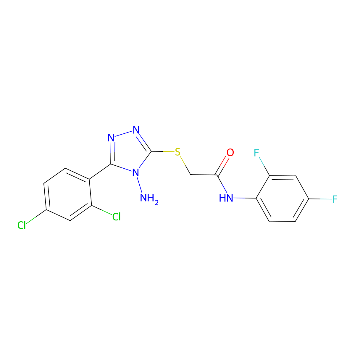 2-[4-amino-5-(2,4-dichlorophenyl)(1,2,4-triazol-3-ylthio)]-N-(2,4-difluorophen yl)acetamide molecular structure, CAS 573941-00-1