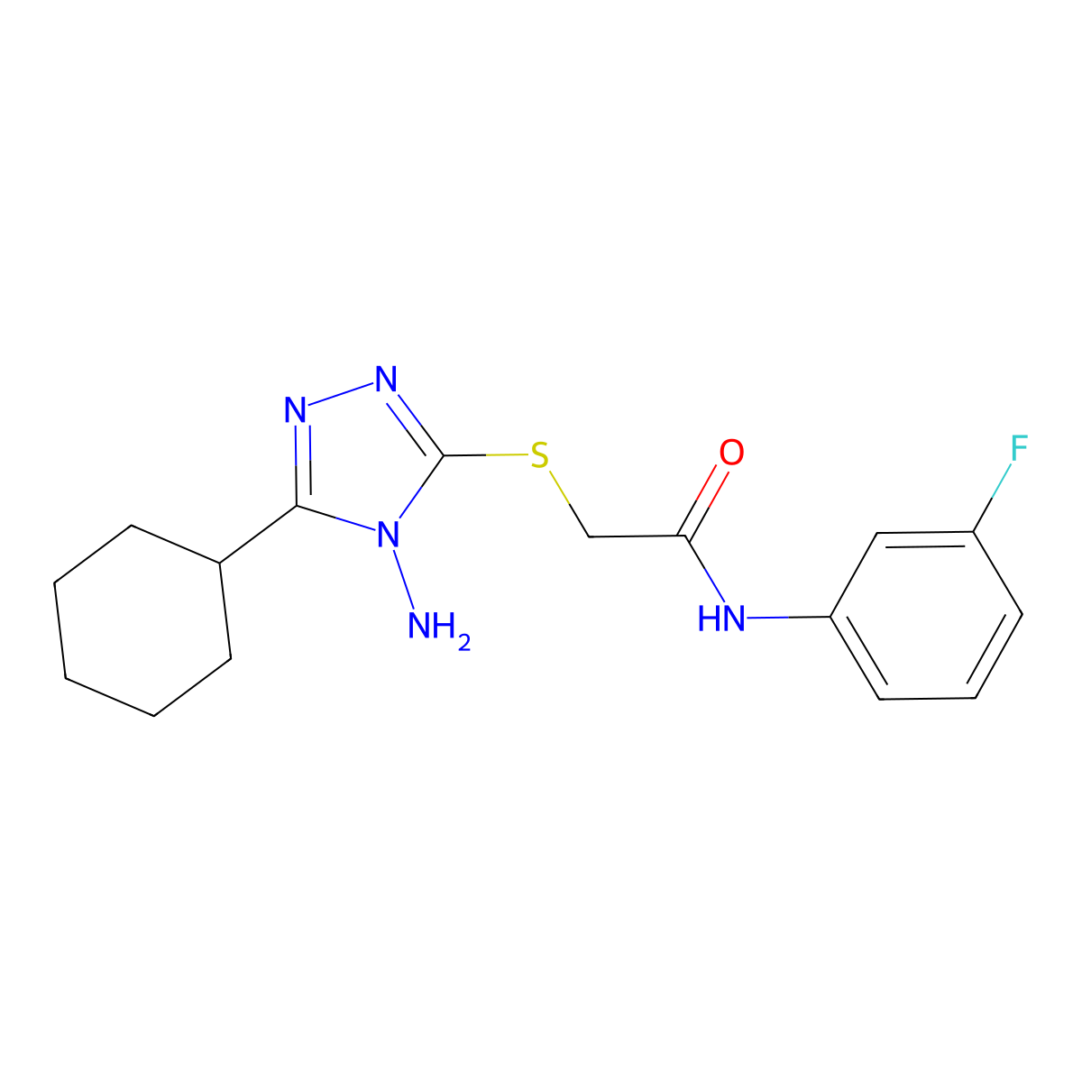 2-((4-amino-5-cyclohexyl-4H-1,2,4-triazol-3-yl)thio)-N-(3-fluorophenyl)acetamide molecular structure, CAS 573941-19-2