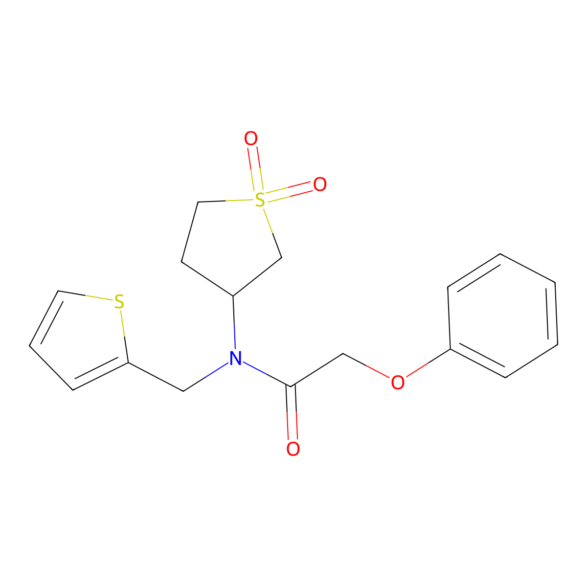 N-(1,1-dioxidotetrahydrothiophen-3-yl)-2-phenoxy-N-(thiophen-2-ylmethyl)acetamide molecular structure, CAS 573941-29-4