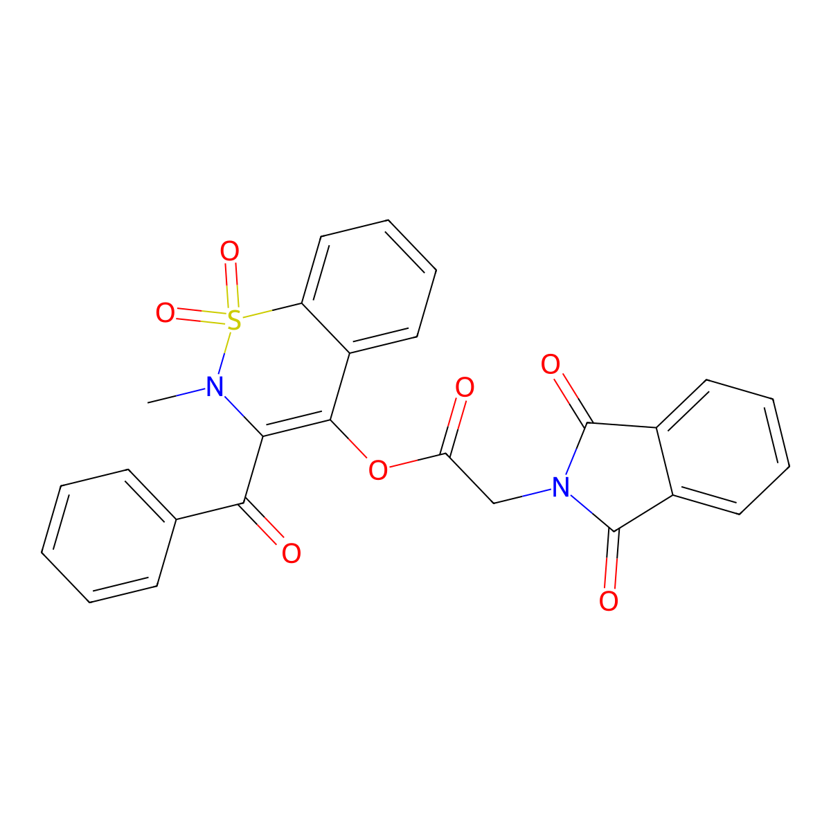 2-methyl-1,1-dioxido-3-(phenylcarbonyl)-2H-1,2-benzothiazin-4-yl (1,3-dioxo-1,3-dihydro-2H-isoindol-2-yl)acetate molecular structure, CAS 573941-35-2
