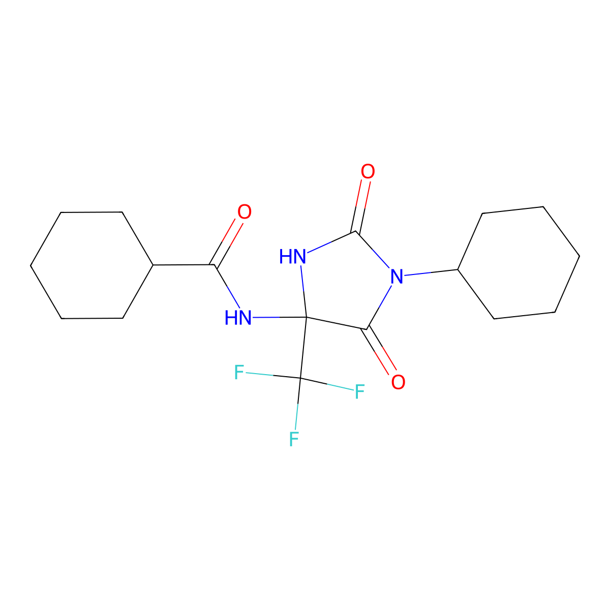 N-[1-cyclohexyl-2,5-dioxo-4-(trifluoromethyl)imidazolidin-4-yl]cyclohexanecarboxamide molecular structure, CAS 573941-42-1