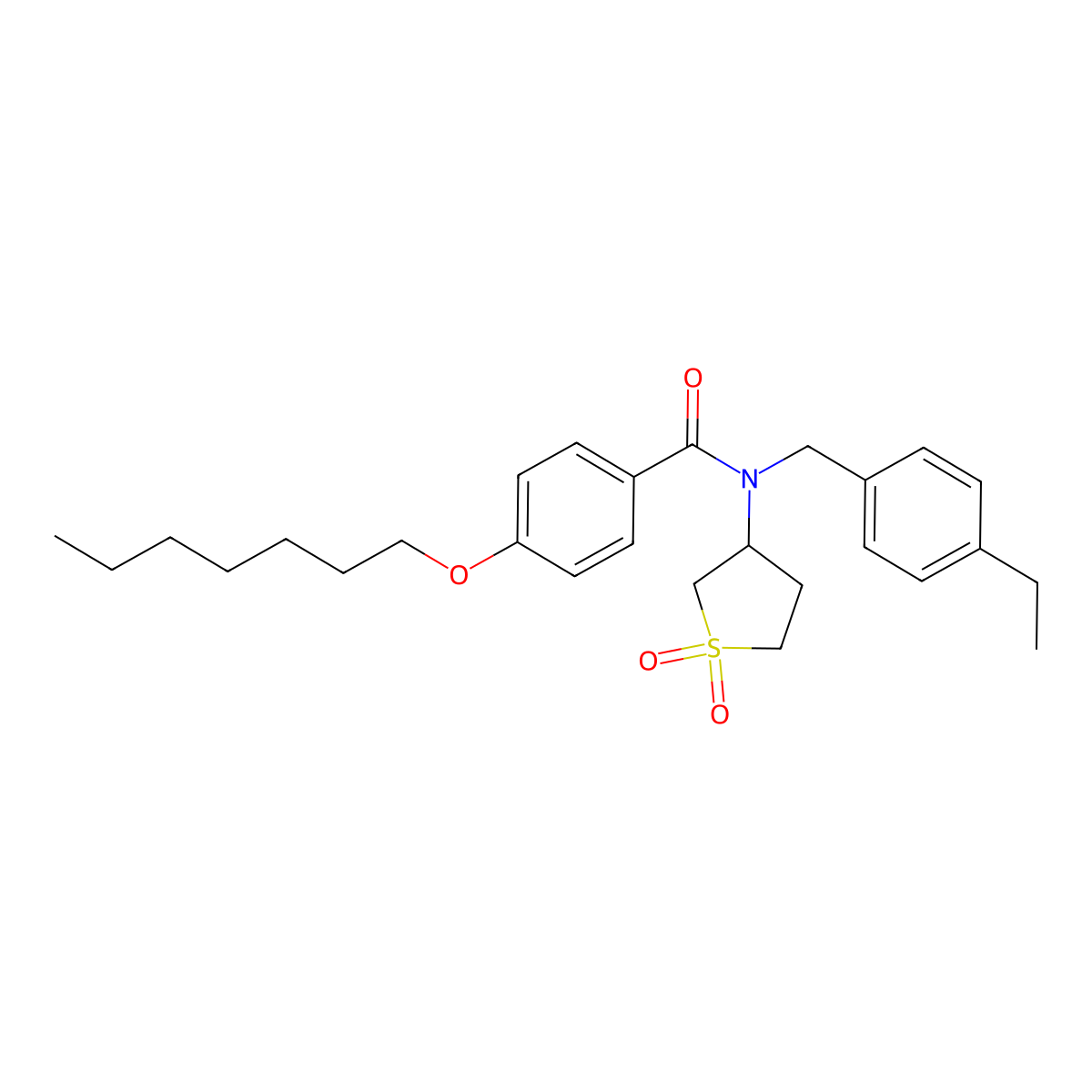 N-(1,1-dioxidotetrahydrothiophen-3-yl)-N-(4-ethylbenzyl)-4-(heptyloxy)benzamide molecular structure, CAS 573941-44-3