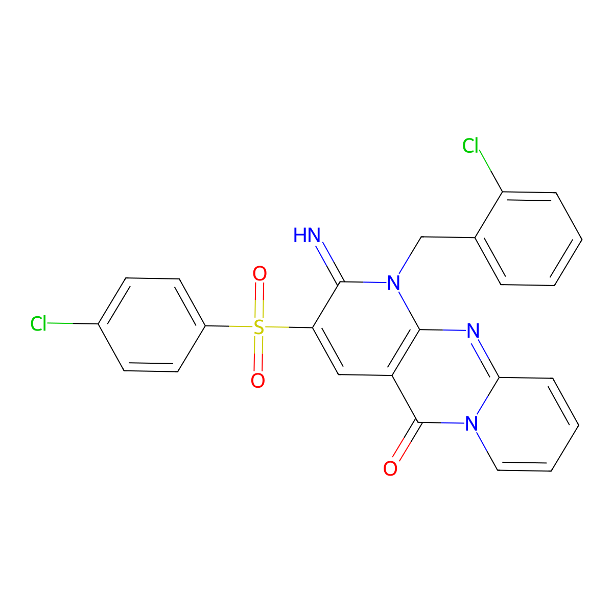 1-(2-chlorobenzyl)-3-[(4-chlorophenyl)sulfonyl]-2-imino-1,2-dihydro-5H-dipyrido[1,2-a:2',3'-d]pyrimidin-5-one molecular structure, CAS 573941-46-5