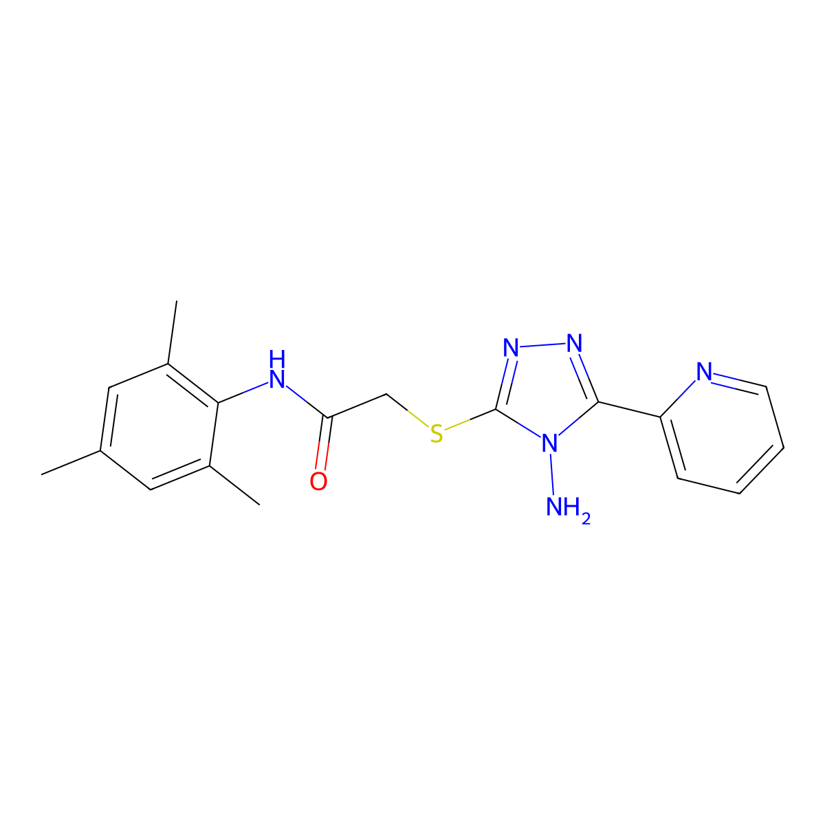 2-(4-amino-5-(2-pyridyl)(1,2,4-triazol-3-ylthio))-N-(2,4,6-trimethylphenyl)ace tamide molecular structure, CAS 573941-56-7