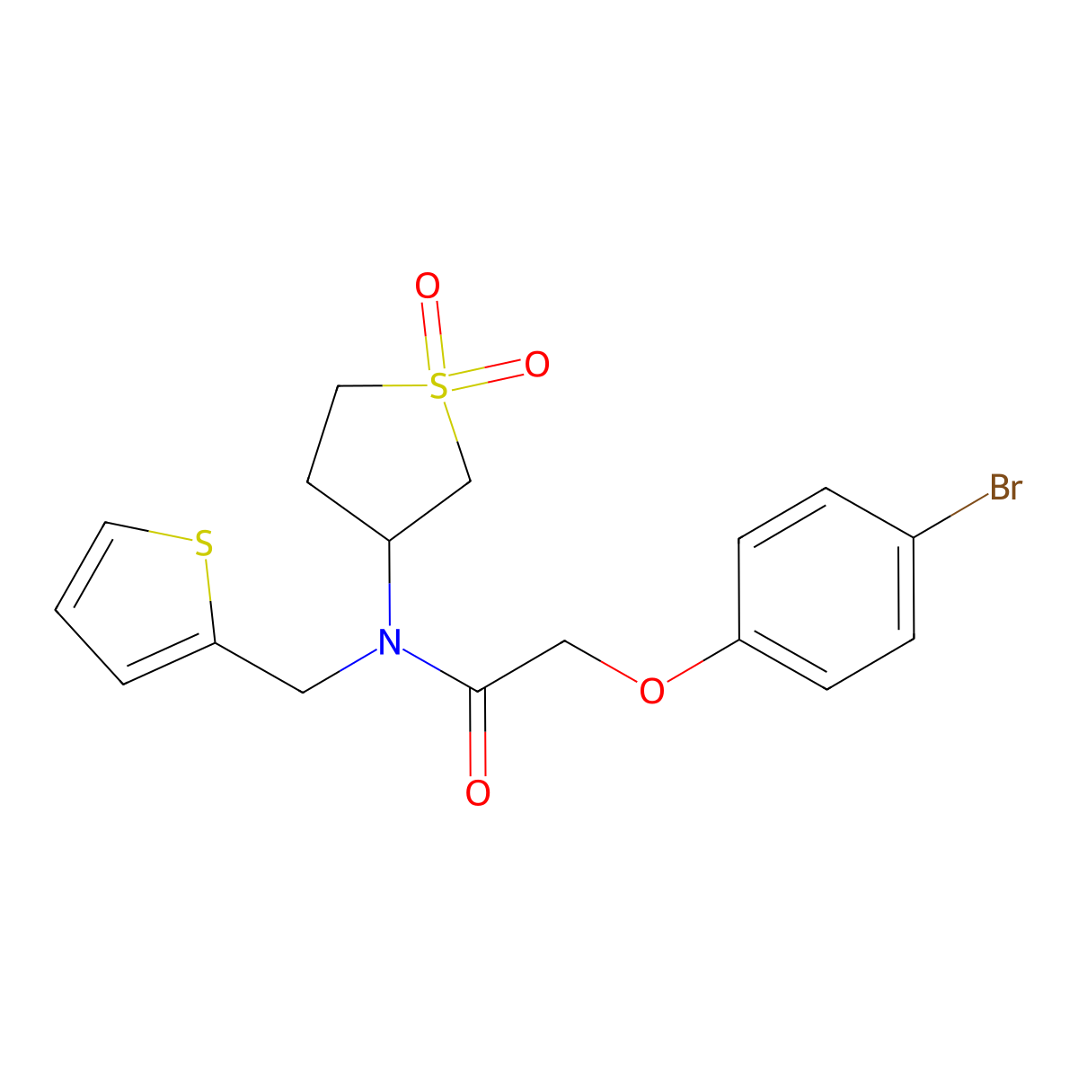 2-(4-bromophenoxy)-N-(1,1-dioxidotetrahydrothiophen-3-yl)-N-(thiophen-2-ylmethyl)acetamide molecular structure, CAS 573942-03-7