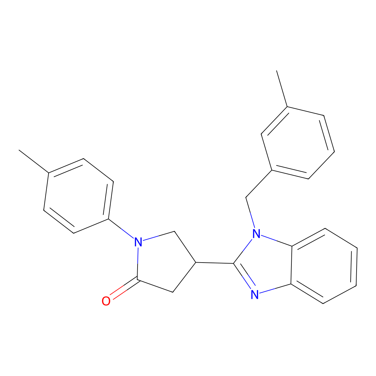 4-(1-(3-methylbenzyl)-1H-benzo[d]imidazol-2-yl)-1-(p-tolyl)pyrrolidin-2-one molecular structure, CAS 573942-11-7