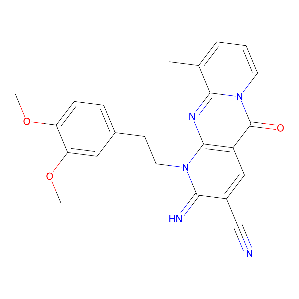 1-[2-(3,4-Dimethoxyphenyl)ethyl]-2-imino-10-methyl-5-oxodipyrido[3,4-c:1',2'-f]pyrimidine-3-carbonitrile molecular structure, CAS 573942-13-9