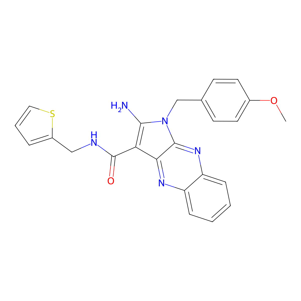 2-amino-1-(4-methoxybenzyl)-N-(2-thienylmethyl)-1H-pyrrolo[2,3-b]quinoxaline-3-carboxamide molecular structure, CAS 573942-28-6