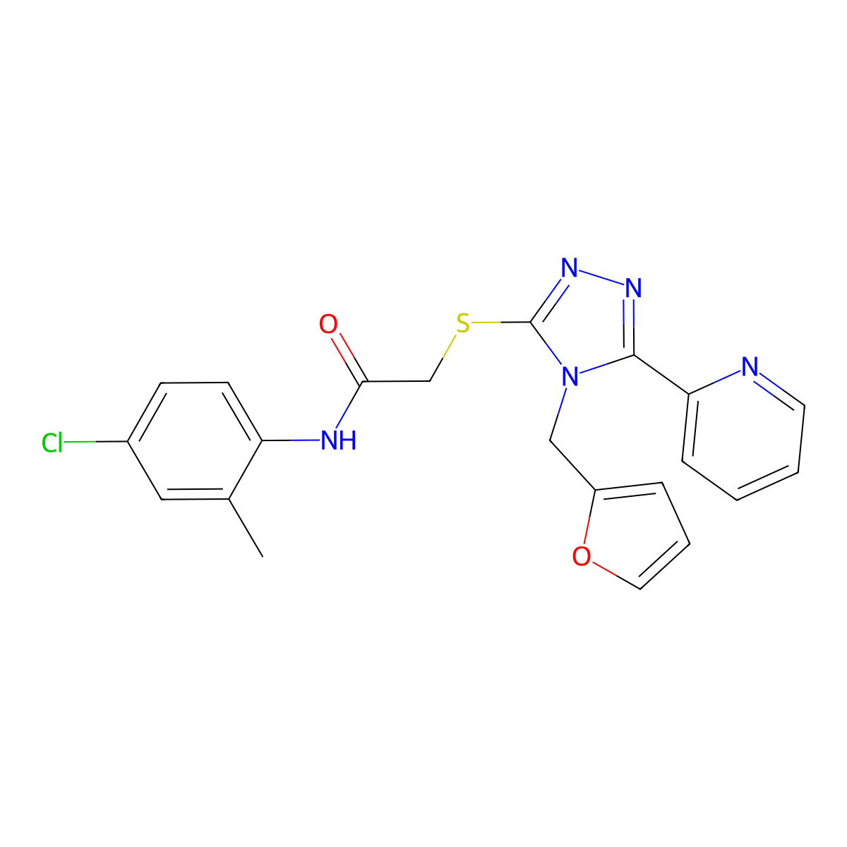 N-(4-chloro-2-methylphenyl)-2-{[4-(furan-2-ylmethyl)-5-(pyridin-2-yl)-4H-1,2,4-triazol-3-yl]sulfanyl}acetamide molecular structure, CAS 573942-32-2