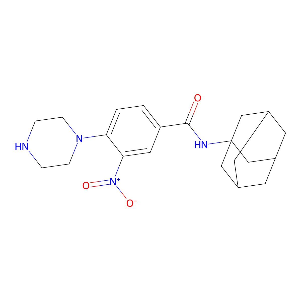 N-(1-adamantyl)-3-nitro-4-piperazin-1-ylbenzamide molecular structure, CAS 573942-33-3