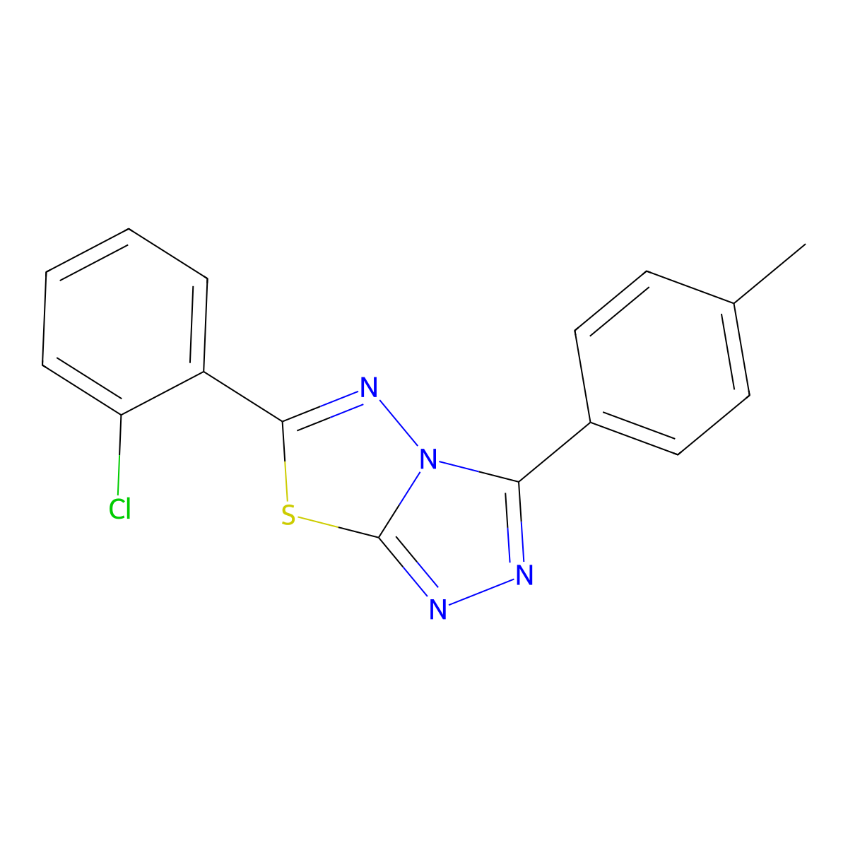 6-(2-Chlorophenyl)-3-(4-methylphenyl)-[1,2,4]triazolo[3,4-b][1,3,4]thiadiazole molecular structure, CAS 573942-34-4