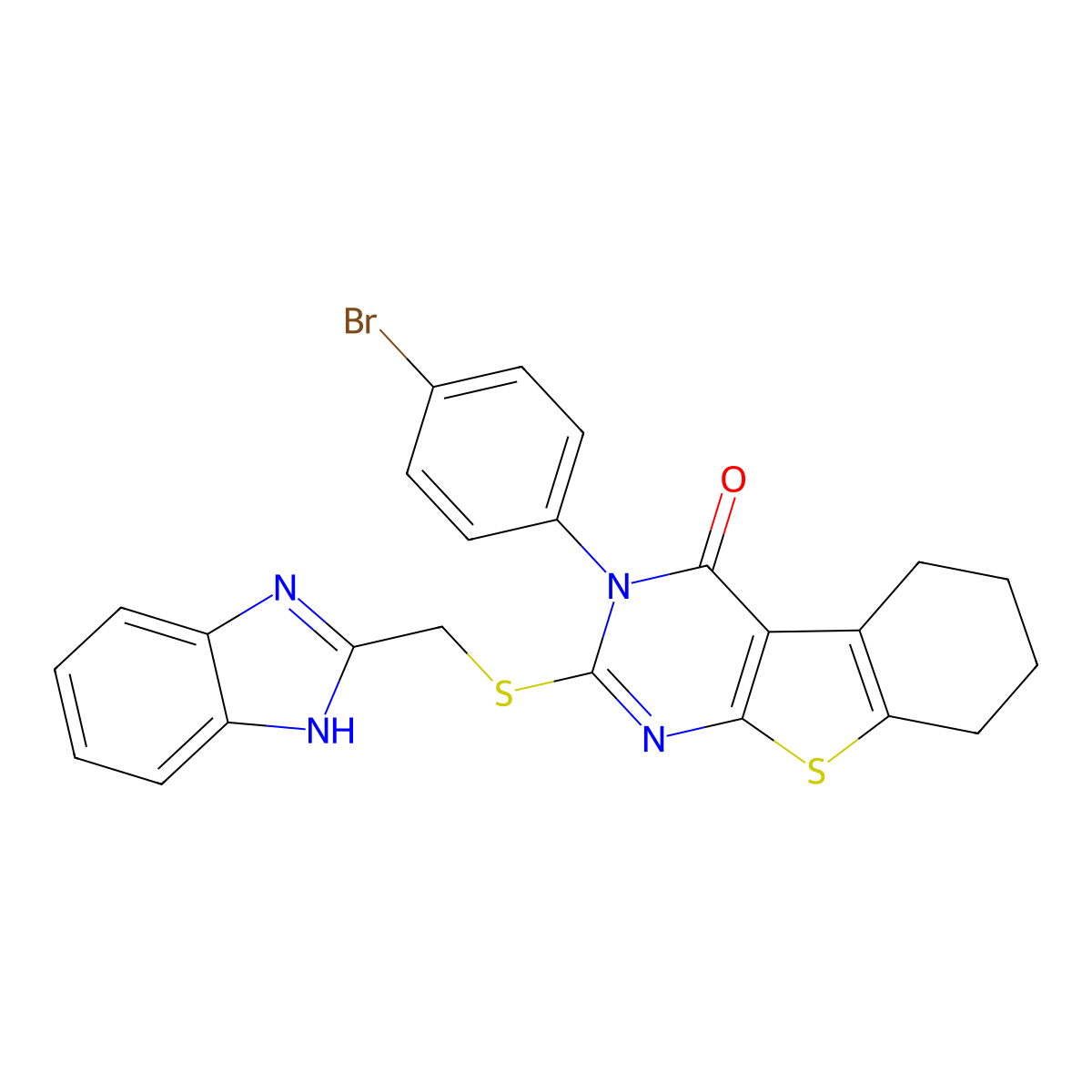 2-[(1H-benzimidazol-2-ylmethyl)sulfanyl]-3-(4-bromophenyl)-5,6,7,8-tetrahydro[1]benzothieno[2,3-d]pyrimidin-4(3H)-one molecular structure, CAS 573942-37-7
