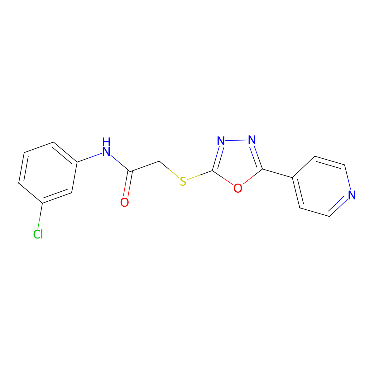 N-(3-chlorophenyl)-2-((5-(pyridin-4-yl)-1,3,4-oxadiazol-2-yl)thio)acetamide molecular structure, CAS 573942-41-3