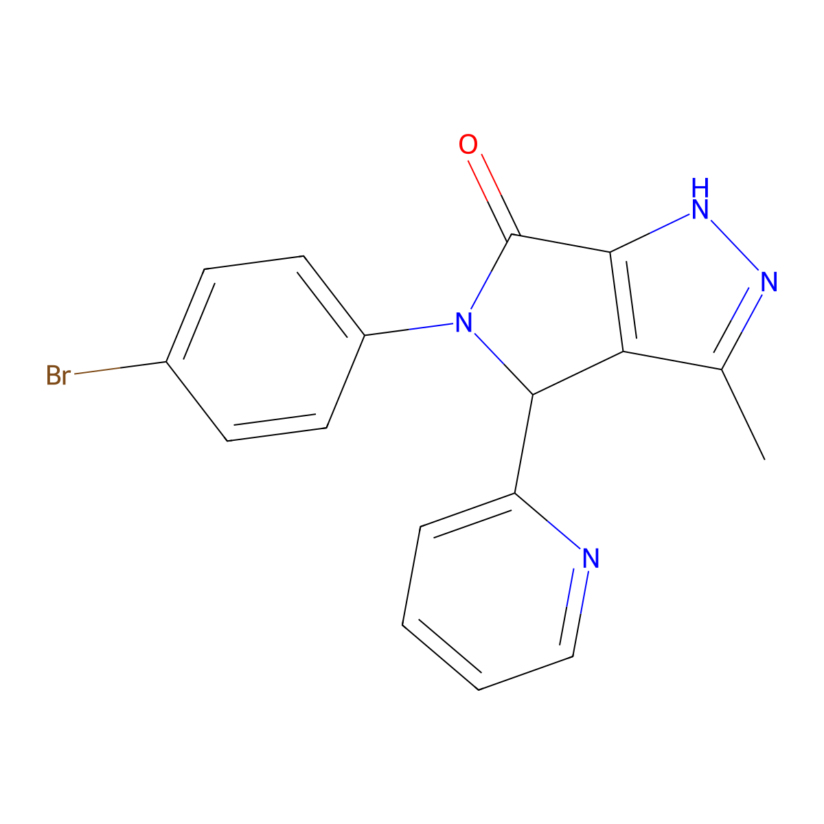5-(4-Bromophenyl)-3-methyl-4-pyridin-2-yl-2,4-dihydropyrrolo[3,4-c]pyrazol-6-one molecular structure, CAS 573942-44-6