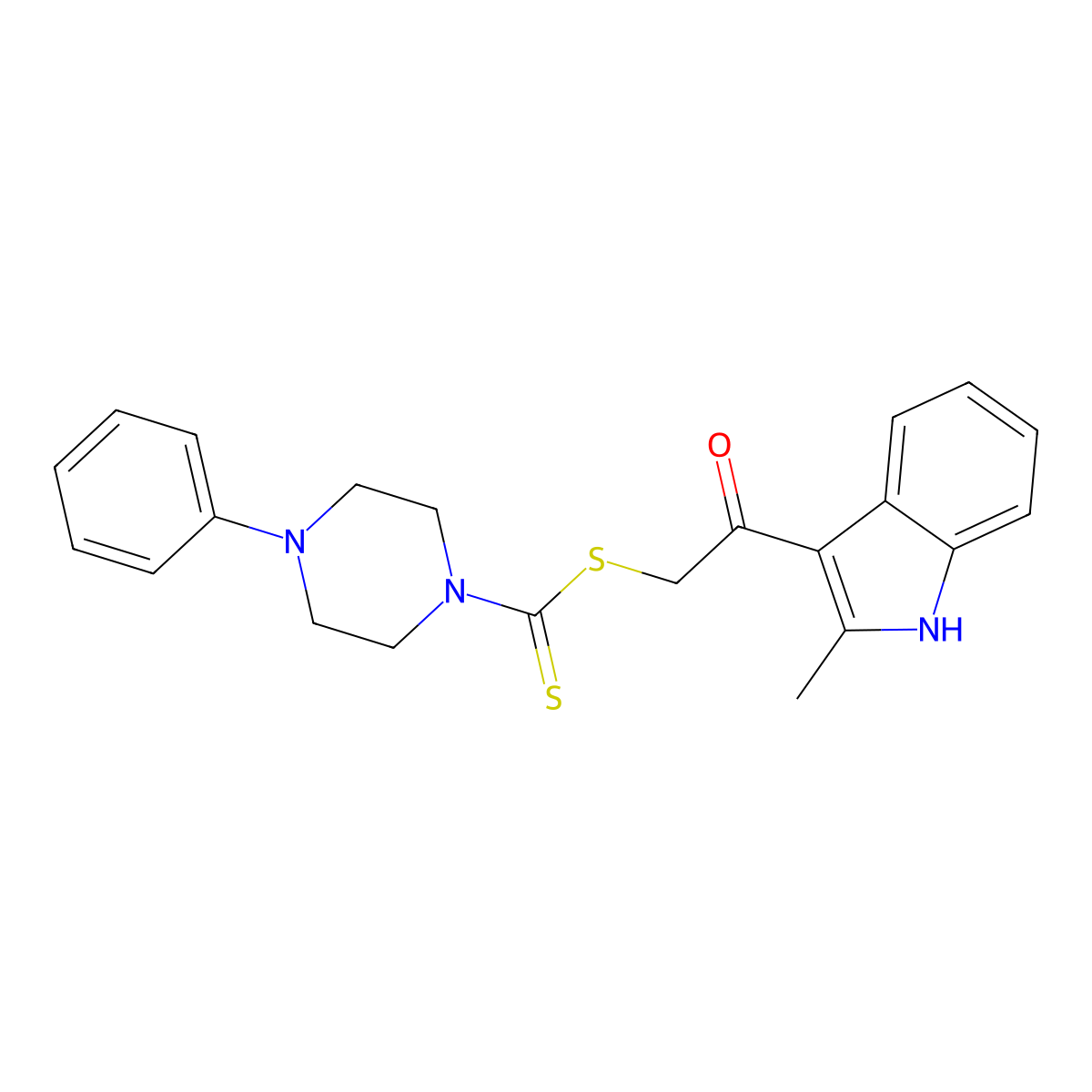 2-(2-methyl-1H-indol-3-yl)-2-oxoethyl 4-phenylpiperazine-1-carbodithioate molecular structure, CAS 573942-51-5