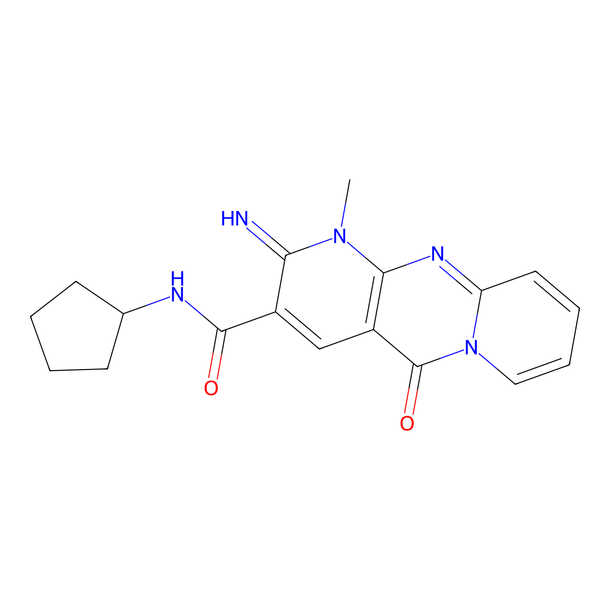 N-cyclopentyl(2-imino-1-methyl-5-oxo(1,6-dihydropyridino[1,2-a]pyridino[2,3-d] pyrimidin-3-yl))carboxamide molecular structure, CAS 573942-60-6