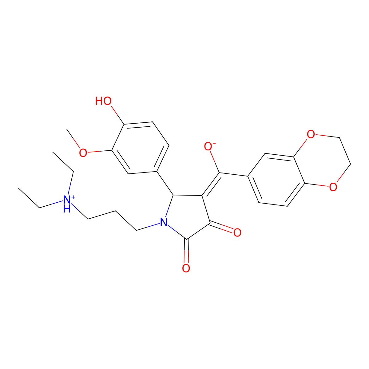 1-[3-(diethylamino)propyl]-4-(2,3-dihydro-1,4-benzodioxine-6-carbonyl)-3-hydroxy-5-(4-hydroxy-3-methoxyphenyl)-2,5-dihydro-1H-pyrrol-2-one molecular structure, CAS 573942-71-9
