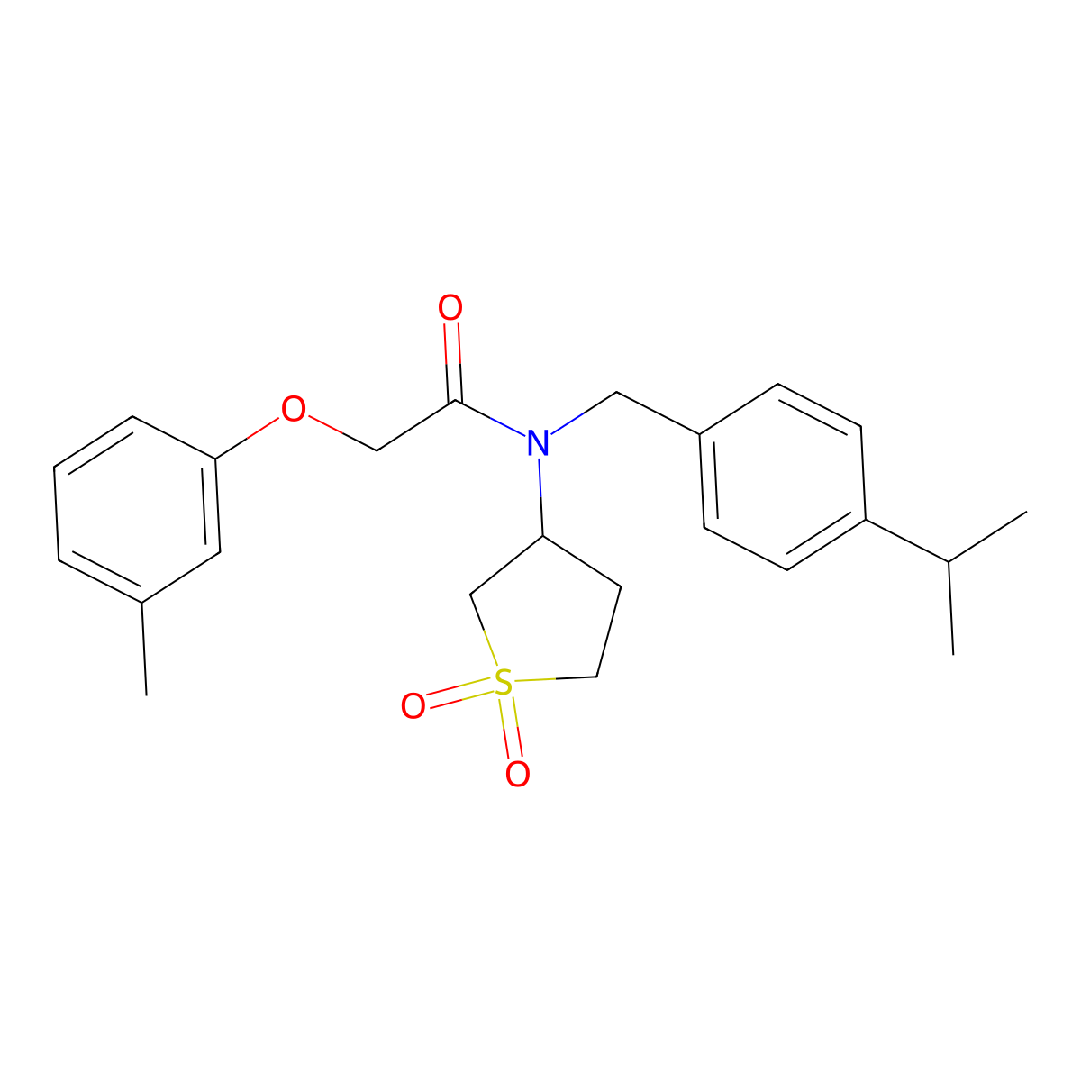N-(1,1-dioxidotetrahydrothiophen-3-yl)-2-(3-methylphenoxy)-N-[4-(propan-2-yl)benzyl]acetamide molecular structure, CAS 573942-99-1