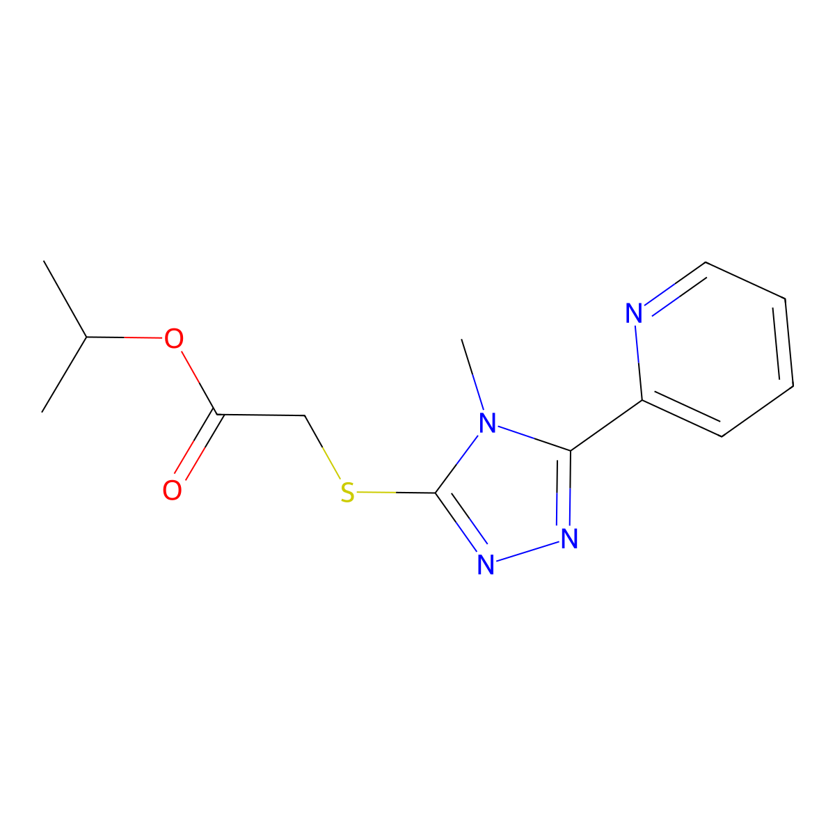 Methylethyl 2-(4-methyl-5-(2-pyridyl)-1,2,4-triazol-3-ylthio)acetate molecular structure, CAS 573943-32-5