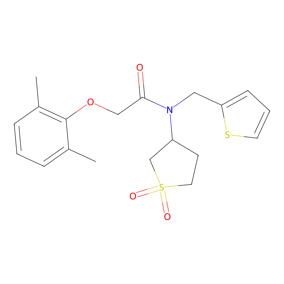 2-(2,6-dimethylphenoxy)-N-(1,1-dioxidotetrahydrothiophen-3-yl)-N-(thiophen-2-ylmethyl)acetamide molecular structure, CAS 573943-48-3