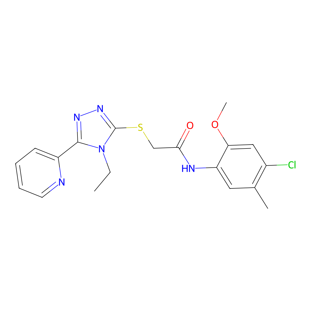 N-(4-Chloro-2-methoxy-5-methylphenyl)-2-((4-ethyl-5-(2-pyridinyl)-4H-1,2,4-triazol-3-YL)sulfanyl)acetamide molecular structure, CAS 573943-64-3